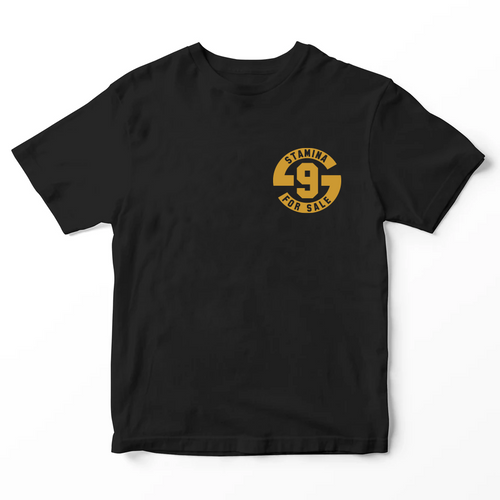 Kids T-Shirt with metallic gold Stamina for Sale logo - Original